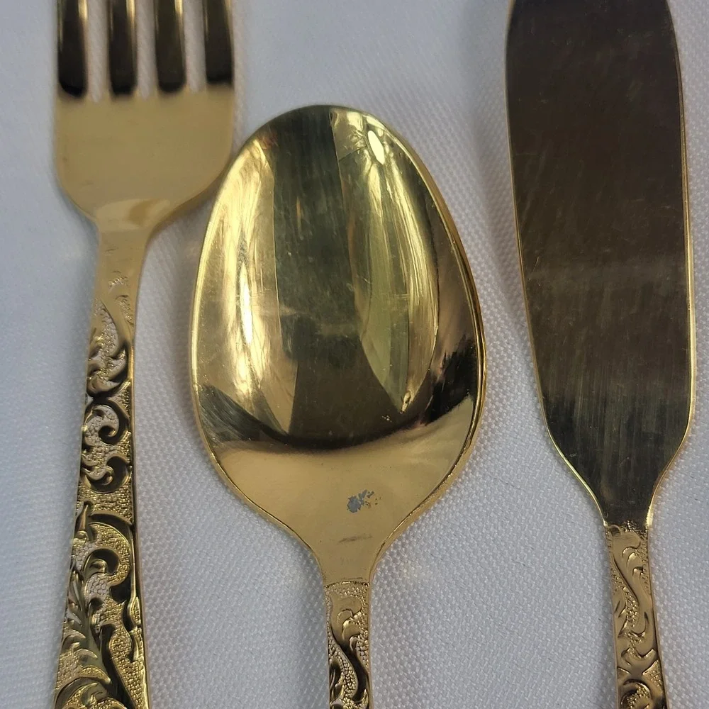 Americana Golden Heritage Pie Server Slotted Spoon Ladle Golden Scroll Design IS